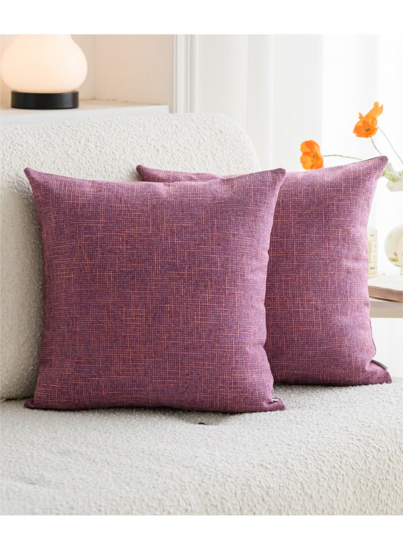 لحظة مجموعة من 2 غطاء وسادة زخرفي من الكتان بلون بنفسجي مقاس 45 ×45 سم، أغطية وسادة مزخرفة للمزرعة مع تقاطع لأريكة السرير وغرفة المعيشة والديكور المنزلي - Image 1