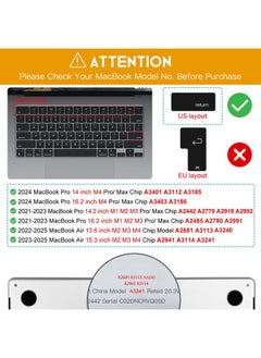 SJet Premium Keyboard Cover Ultra Thin Protector Skin for 2025-2021 MacBook Pro 14 16 inch M4 M3 M2 M1 Pro/Max, MacBook Air 15" 13.6" M4 M3 M2 Chip A3241 A3114 A2941 A3240 A3113 A2681, US ANSI Layout  - Image 2