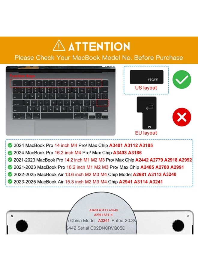 SJet - Premium Keyboard Cover Ultra Thin Protector Skin for 2025-2021 MacBook Pro 14 16 inch M4 M3 M2 M1 Pro/Max, MacBook Air 15" 13.6" M4 M3 M2 Chip A3241 A3114 A2941 A3240 A3113 A2681, US ANSI Layout - Image 1