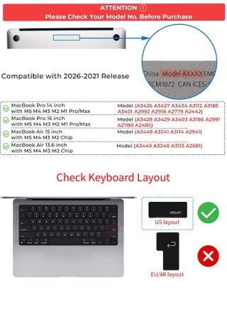 Premium Keyboard Cover Ultra Thin Protector Skin for 2026-2021 MacBook Pro 14 16 inch M5 M4 M3 M2 M1 Pro/Max, MacBook Air 15" 13.6" M5 M4 M3 M2 Chip, US ANSI Layout - view 2