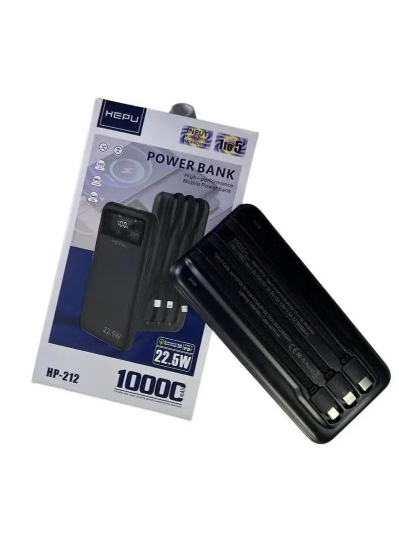 HEPU HP-212 10000mAh Power Bank – PD & QC 22.5W Fast Charging, High-Capacity Portable Charger for Smartphones, Tablets, and USB Devices, Dual USB & Type-C Ports, Lightweight and Travel-Friendly Battery Pack  - Image 3