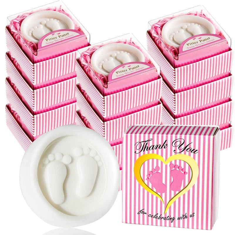 AIXIANG Baby Shower Favors Soaps Handmade Pink Gift Boxed Little Baby-feet Scented Soap Favors for Baby Girl Baby Shower Favors and Decorations (12 Pack, Baby Girls Baby Shower Favors) - Image 1