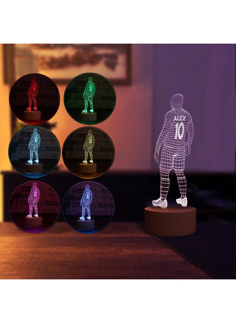 By-Lamp Football Player LED Table Lamp Wooden Base 7 Different Light Colors  - Image 2