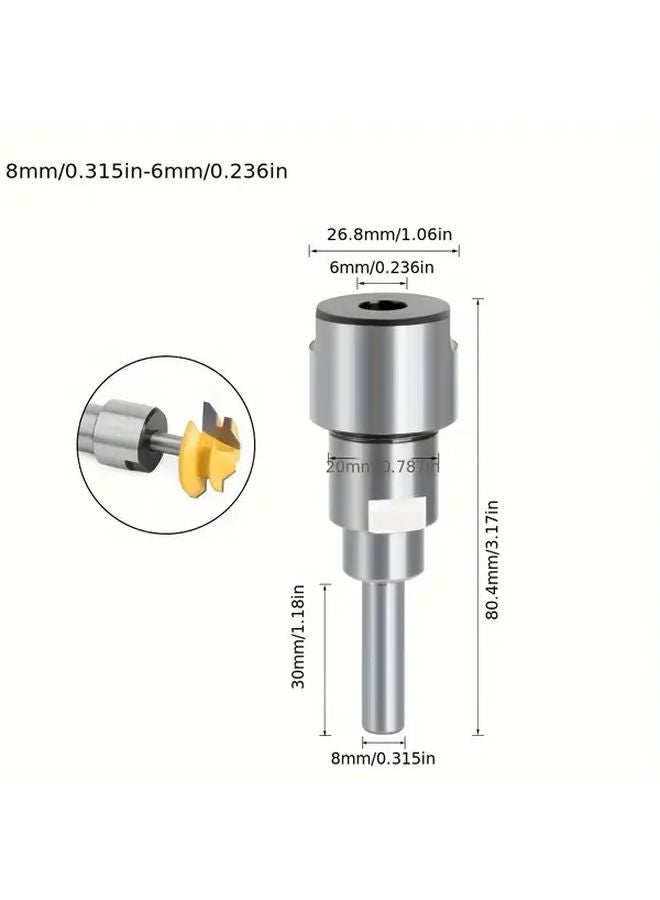 Router Bit Collet Extension Rod 8mm 6mm Shank Metal Woodworking Milling Cutter - Image 1