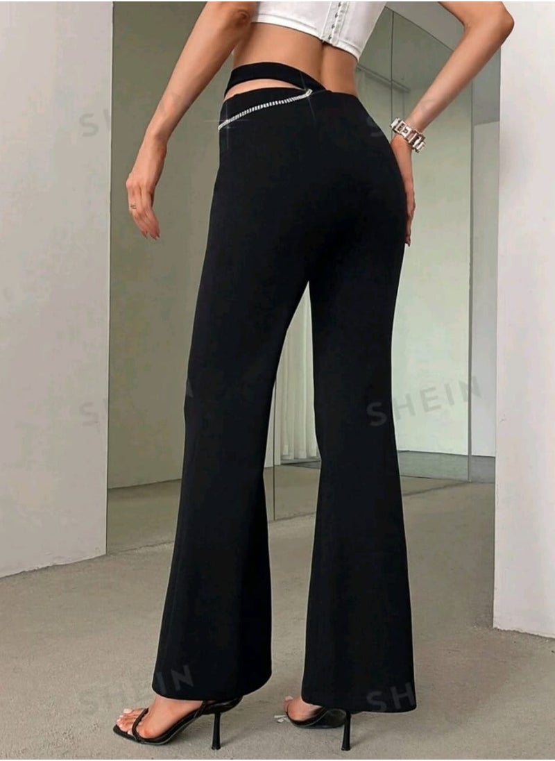 Shein - SHEIN Cutout Bell-Bottom Pants With Rhinestone Decoration - Image 1