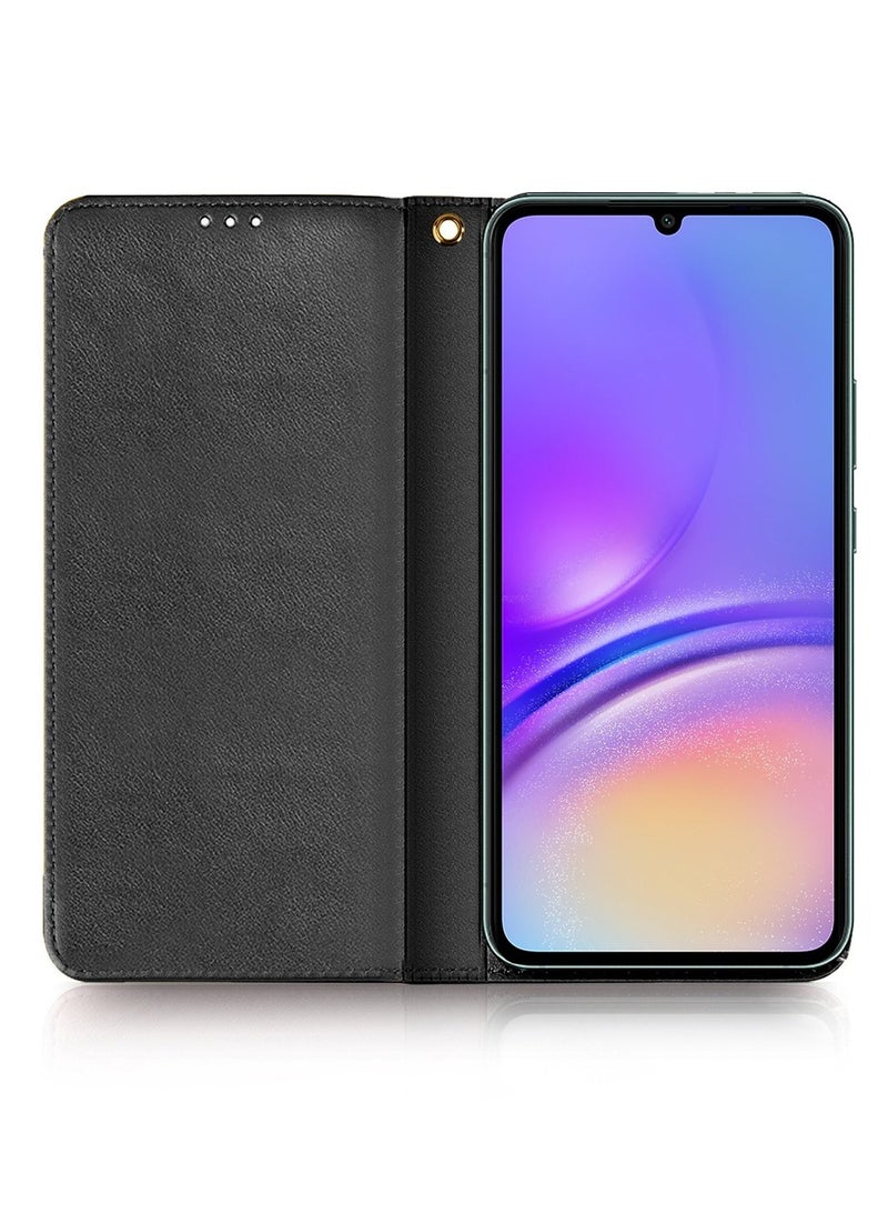 Lishen Stylish Premium Leather Magnetic Closure Flip Stand Case Cover for Samsung Galaxy A05  – Black  - Image 2