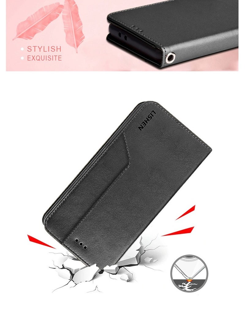 Lishen Stylish Premium Leather Magnetic Closure Flip Stand Case Cover for Samsung Galaxy A05  – Black  - Image 3