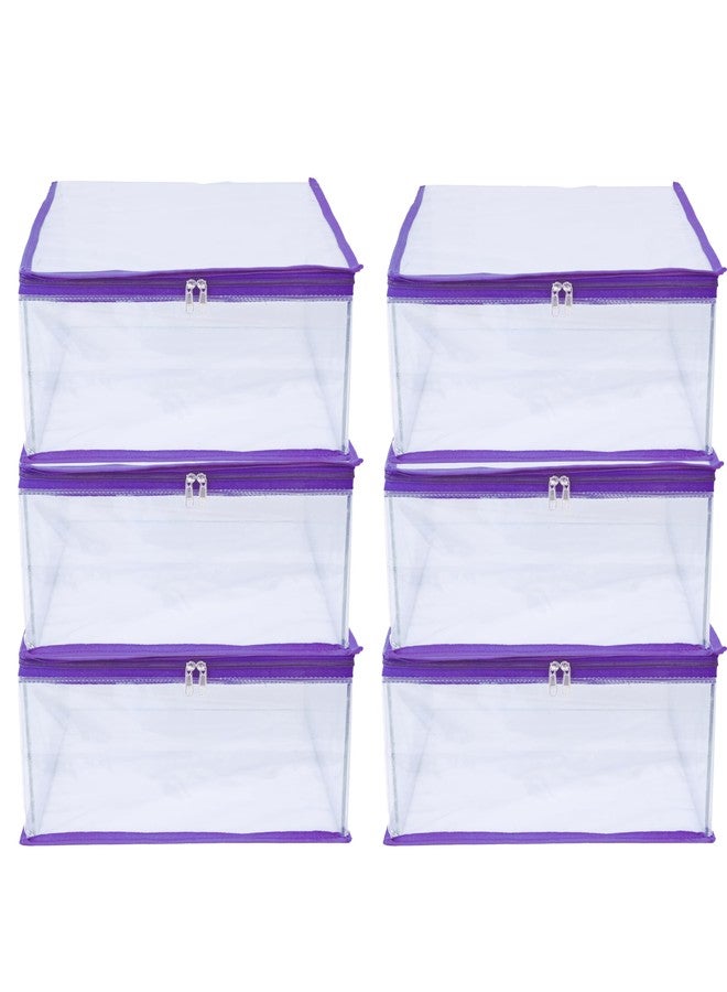 ABBASI Saree Cover Storage Bag Big for Clothes with Zip Organizer for Wardrobe, transparent Large Design Boxes (Blue, Pack of 6) - Image 1