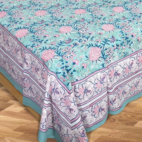 TOAI Hand Block Printed Bedsheet | Bed Spread Flatsheet Bed Sheet | Pure Cotton | Queen Size 90"x108" | 210 TC Long Staple Cotton | 2 Reversible Pillow Covers |Rose On Pastel Green - Image 4