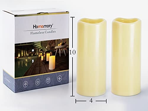 Homemory 4" x 10" Large Waterproof Outdoor Flameless Candles, Battery Operated LED Pillar Candles with Remote and Timers for Indoor Outdoor Lanterns, Long Lasting, Dark Ivory, Set of 2 - Image 2