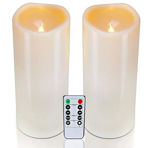 Homemory 4" x 10" Large Waterproof Outdoor Flameless Candles, Battery Operated LED Pillar Candles with Remote and Timers for Indoor Outdoor Lanterns, Long Lasting, Dark Ivory, Set of 2 - Image 1