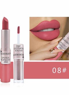 TEAYASON lipstick Double Head Non Stick Cup Fog Face Lip Gloss Two In One Paste Non Fading Stick Cup Lipstick  (08#)  - Image 1