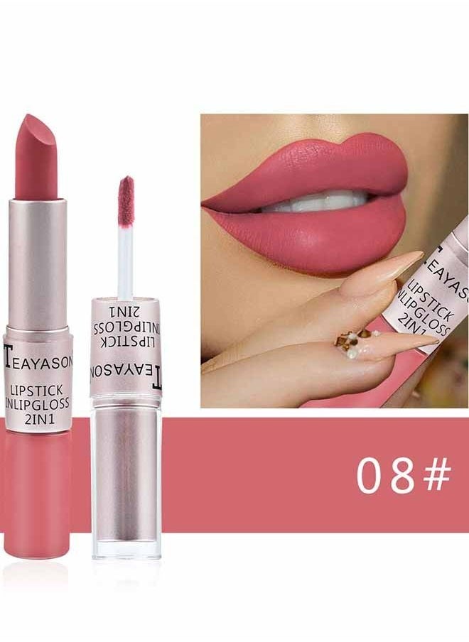 TEAYASON - lipstick Double Head Non Stick Cup Fog Face Lip Gloss Two In One Paste Non Fading Stick Cup Lipstick  (08#) - Image 1