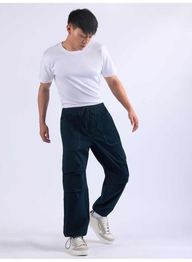 Beyoung Dark Blue Double Pleated Cargo Joggers - Image 5