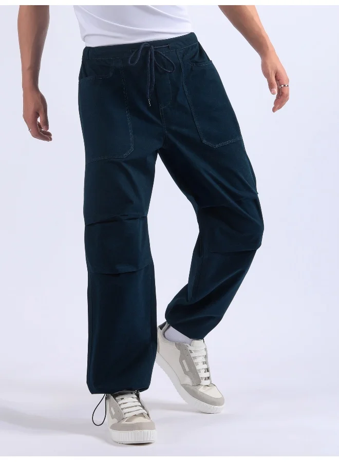 Beyoung Dark Blue Double Pleated Cargo Joggers