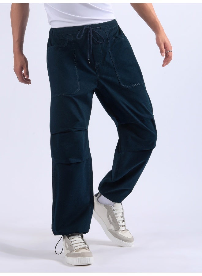 Beyoung Dark Blue Double Pleated Cargo Joggers - Image 1