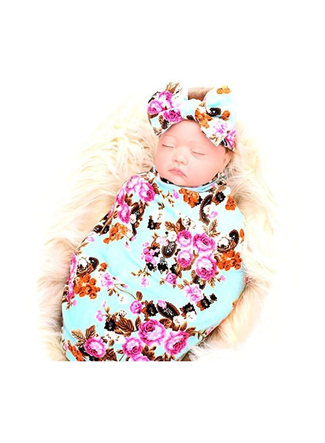 إسكدنيا طقم بطانية وربطة رأس بطبعة زهور - Image 3