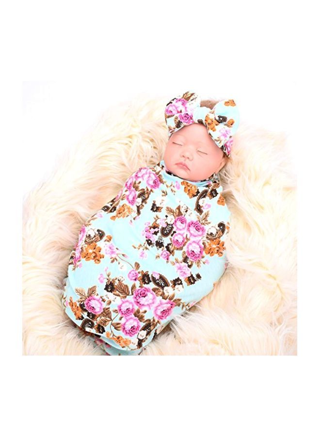 إسكدنيا طقم بطانية وربطة رأس بطبعة زهور - Image 5