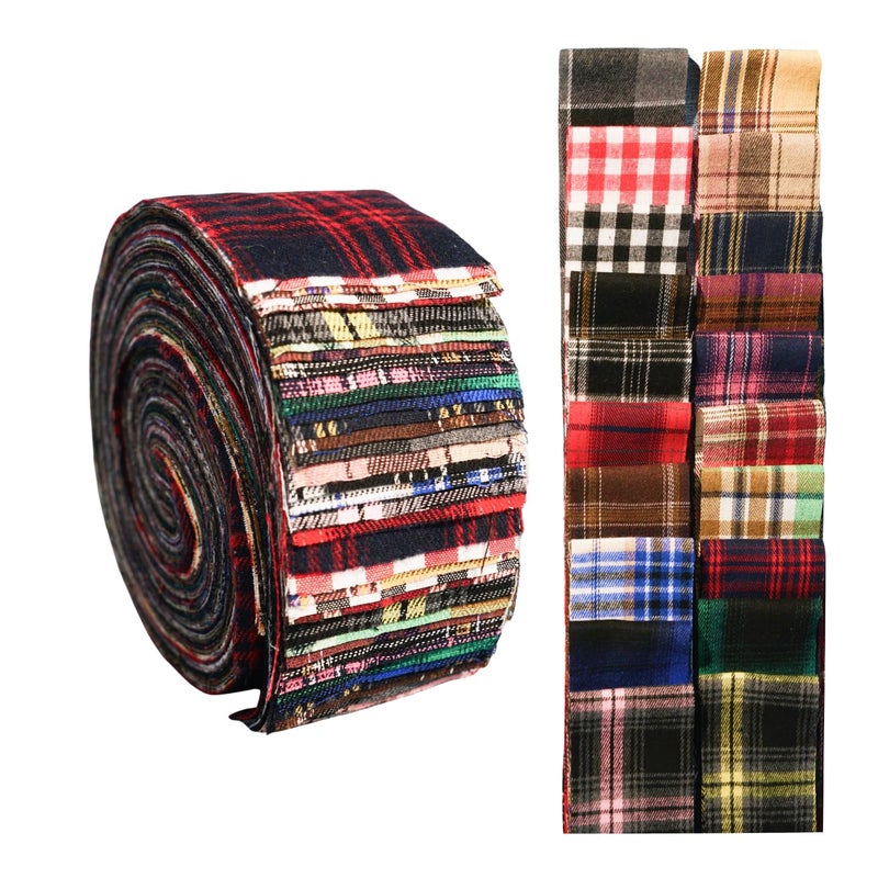 Phantomon Jelly Roll Fabric 40 Strip Assorted Fabric Bundle Precut Cotton Quilting Strips 25 x 40 in Tartan Checkered Prints for Sewing Blanket Rug Patchwork - Image 2