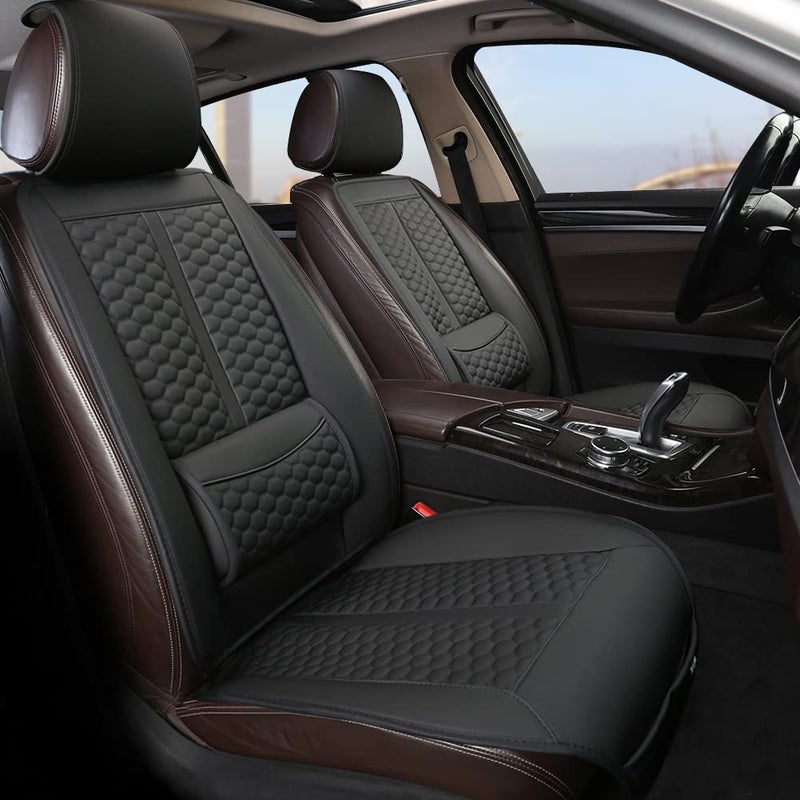 Black Panther Car Seats Covers 1 Pair Universal Sideless Driver Seat Protectors with Lumbar Support and Headrest Cover Black