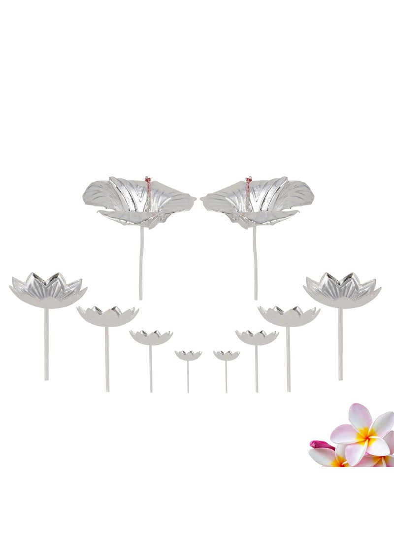DHRUVS COLLECTION DHRUVS COLLECTION 925 Pure Silver Combo of 10 Flower for PoojaTemple Decorion Gifting Purpose  - Image 2