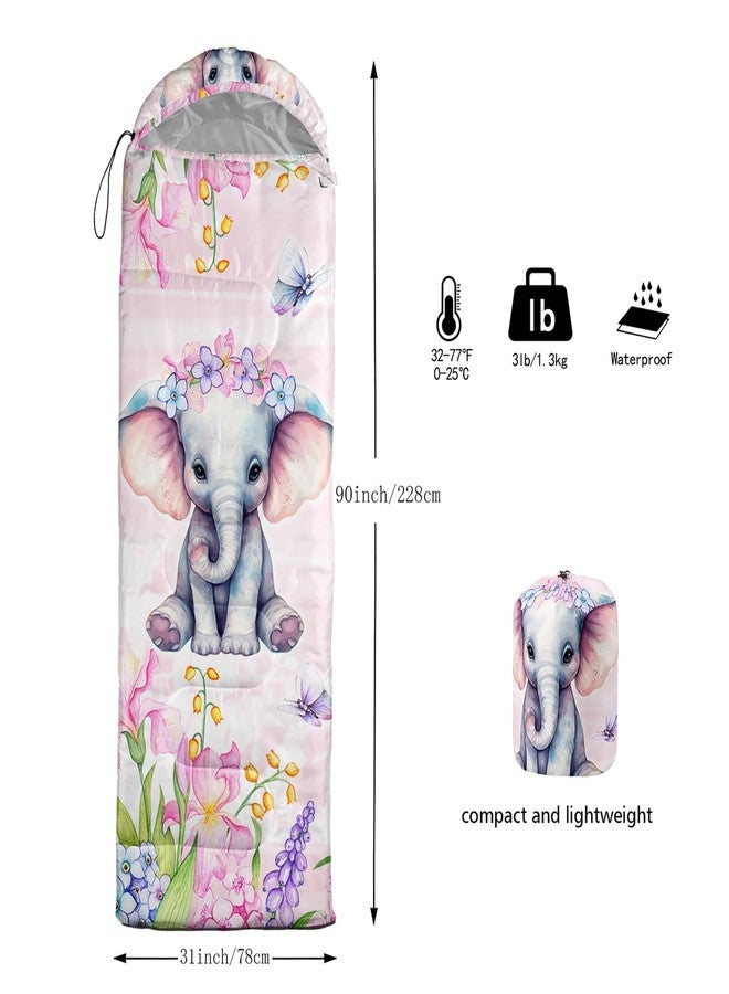 AILONEN Kids Kawaii Elephant Sleeping Bags,Lightweight & Waterproof,3 Season Warm & Cool Weather,Flower Pink Sleeping Bags for Girls Adults,Travelling,Outdoors - Image 3