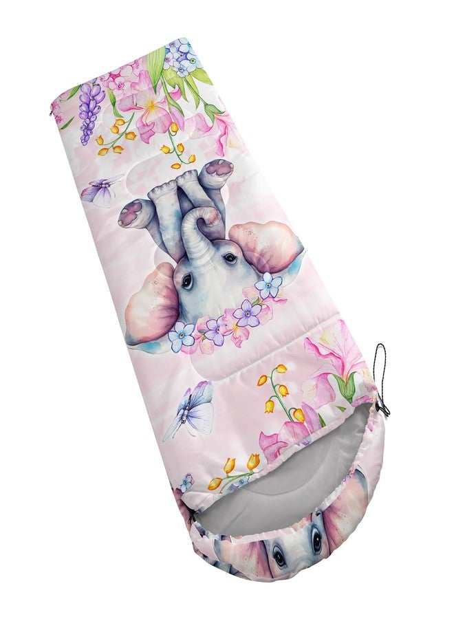 AILONEN Kids Kawaii Elephant Sleeping Bags,Lightweight & Waterproof,3 Season Warm & Cool Weather,Flower Pink Sleeping Bags for Girls Adults,Travelling,Outdoors - Image 2