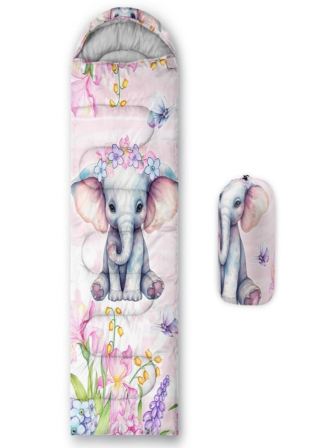 AILONEN Kids Kawaii Elephant Sleeping Bags,Lightweight & Waterproof,3 Season Warm & Cool Weather,Flower Pink Sleeping Bags for Girls Adults,Travelling,Outdoors - Image 1