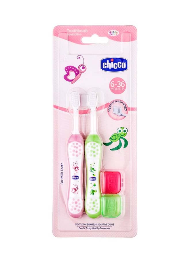 Chicco Toothbrush Set Pink + Green 6M-36M - Image 2