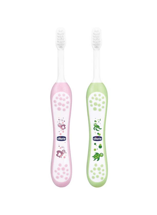 Chicco Toothbrush Set Pink + Green 6M-36M - Image 1