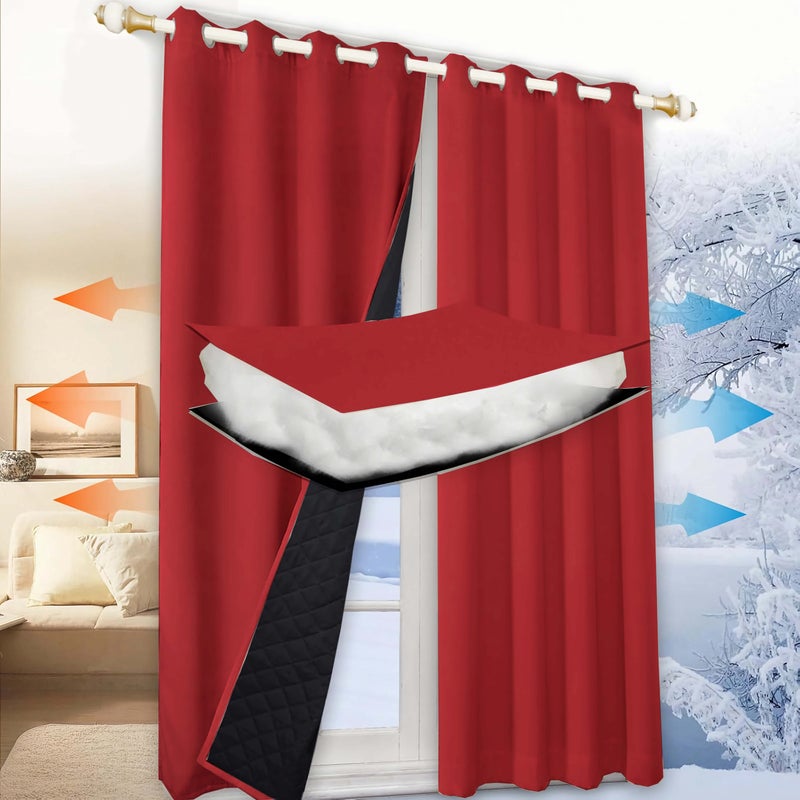 Red Thermal Insulated 100 Blackout Curtains Thicken Winter Eyelet Curtains 54x63 Inch - Image 1