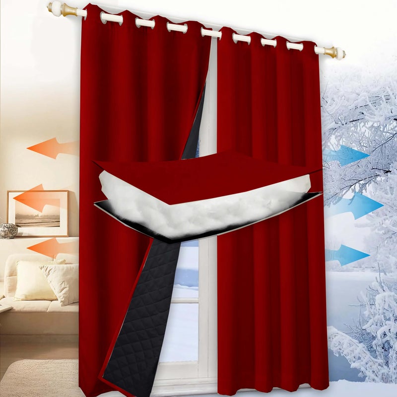 Red Thermal Insulated 100 Blackout Curtains Thicken Winter Eyelet Curtains 54x63 Inch - Image 2
