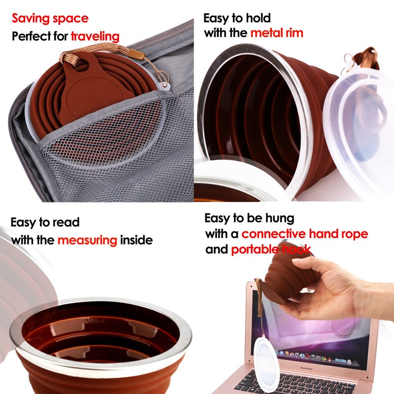 ME.FAN Silicone Collapsible Travel Cup - Silicone Folding Camping Cup with Lids - Expandable Drinking Cup Set - Portable, Graduated [9.22oz] - Image 5