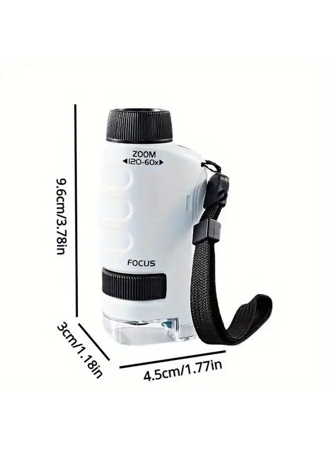 White Kids Microscope Portable 60 120x Magnification For Young Scientists Educational Homeschooling Supplies - Image 3