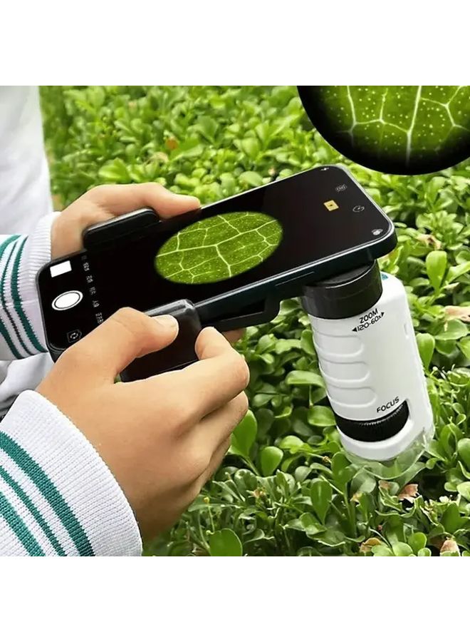 White Kids Microscope Portable 60 120x Magnification For Young Scientists Educational Homeschooling Supplies - Image 5