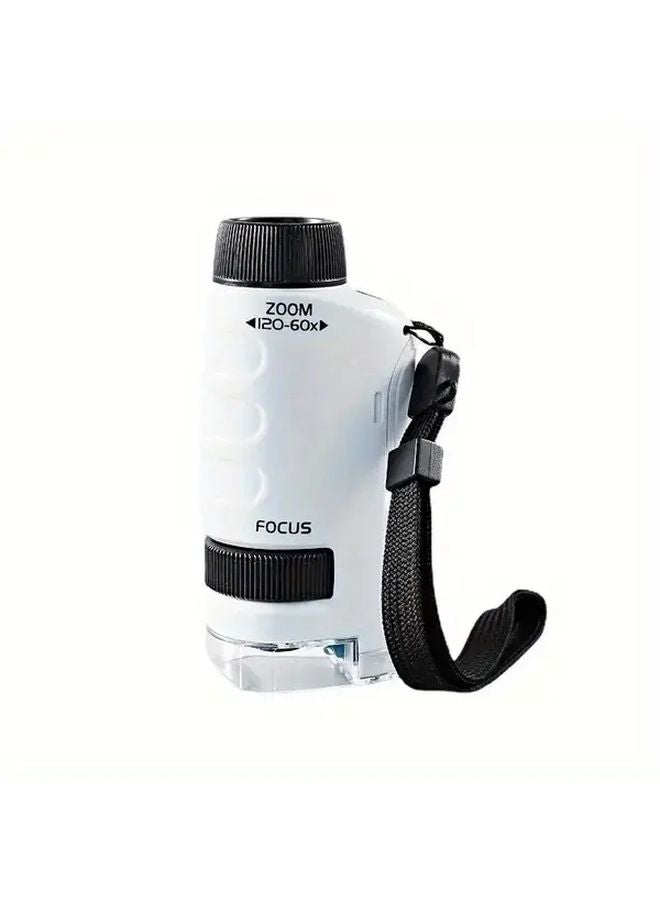 White Kids Microscope Portable 60 120x Magnification For Young Scientists Educational Homeschooling Supplies - Image 1