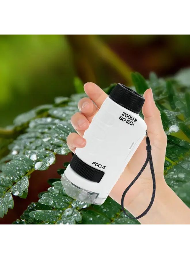 White Kids Microscope Portable 60 120x Magnification For Young Scientists Educational Homeschooling Supplies - Image 4