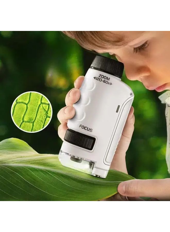 White Kids Microscope Portable 60 120x Magnification For Young Scientists Educational Homeschooling Supplies - Image 2