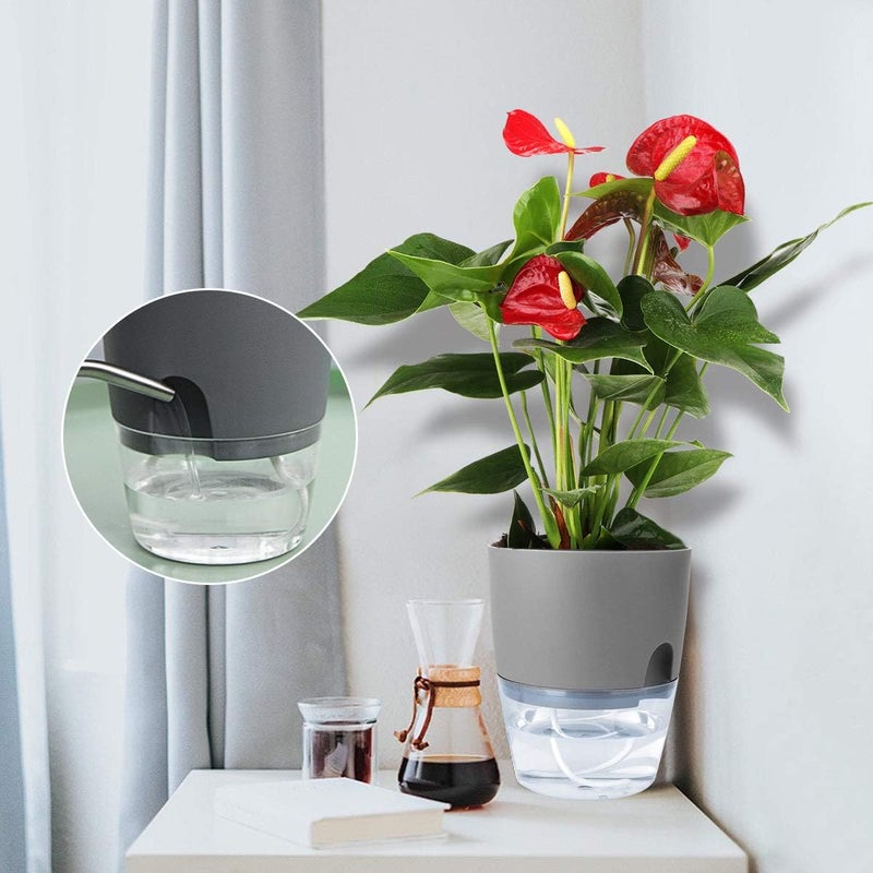 Vanavazon 6 Inch Self Watering Planter Pots for Indoor Plants, 3 Pack African Violet Pots with Wick Rope-Grey - Image 3