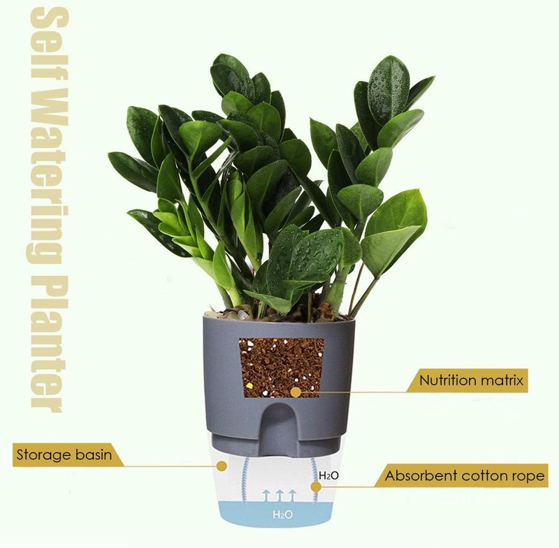 Vanavazon 6 Inch Self Watering Planter Pots for Indoor Plants, 3 Pack African Violet Pots with Wick Rope-Grey - Image 2
