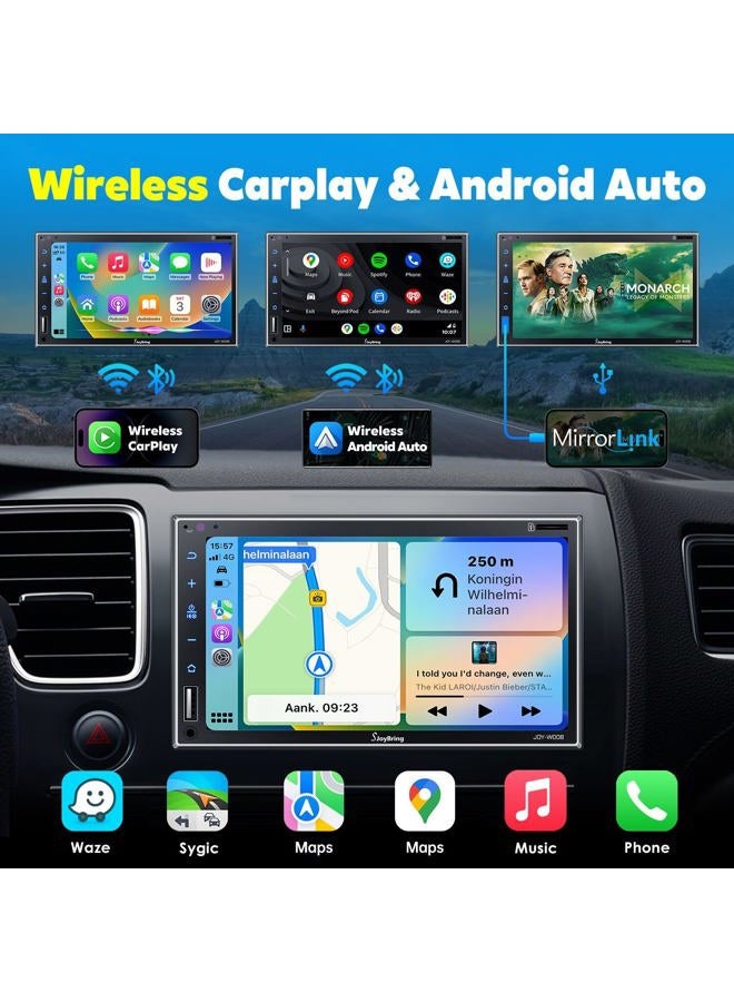 SJOYBRING Double Din Car Stereo with Wireless Apple Carplay, Android Auto, 7 Inch Full HD Capacitive Touchscreen - Bluetooth, 4-Channel RCA, High Power, Subwoofer, Backup Camera, Steering Wheel, FM/AM Car Radio - Image 2