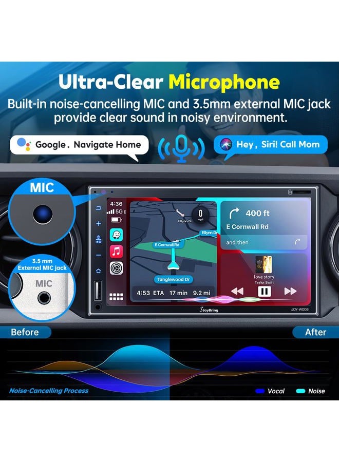 SJOYBRING Double Din Car Stereo with Wireless Apple Carplay, Android Auto, 7 Inch Full HD Capacitive Touchscreen - Bluetooth, 4-Channel RCA, High Power, Subwoofer, Backup Camera, Steering Wheel, FM/AM Car Radio - Image 4