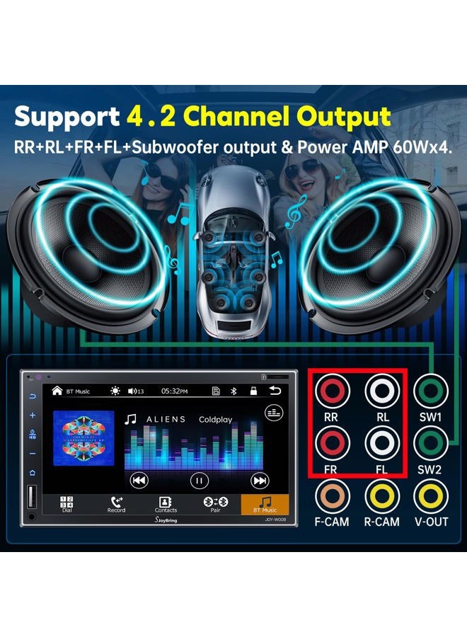 SJOYBRING Double Din Car Stereo with Wireless Apple Carplay, Android Auto, 7 Inch Full HD Capacitive Touchscreen - Bluetooth, 4-Channel RCA, High Power, Subwoofer, Backup Camera, Steering Wheel, FM/AM Car Radio - Image 3