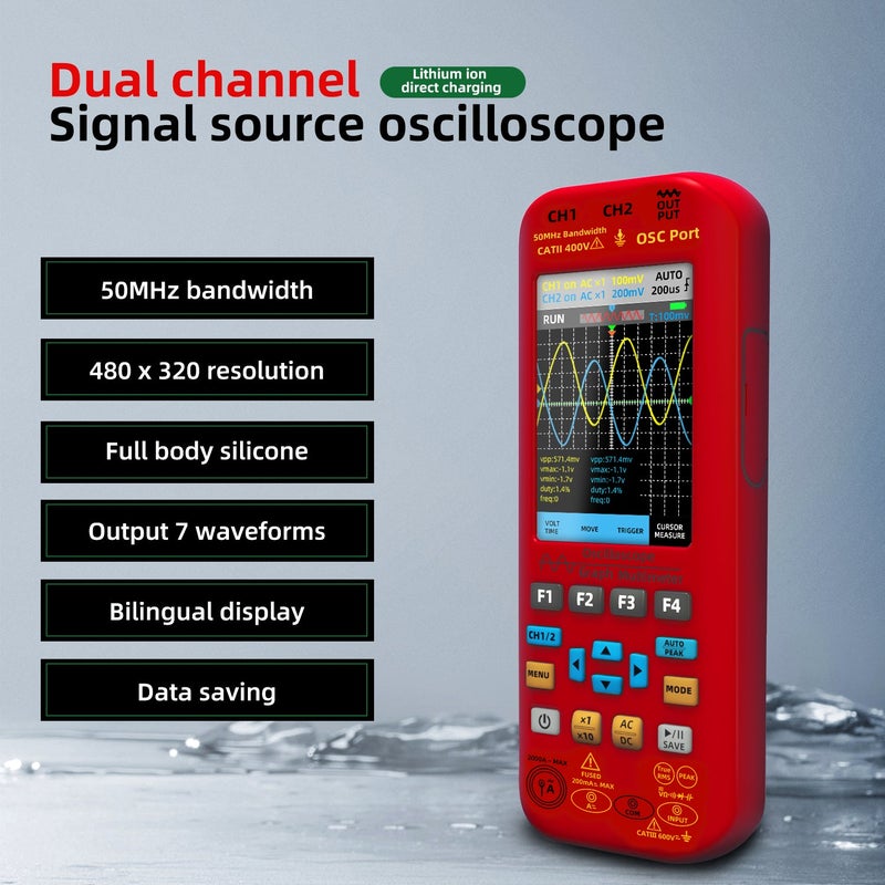 Handheld Oscilloscope: 2-Channel 50MHz Bandwidth 250MS/s Sampling, High-Precision Measurement, Digital Multimeter - 4-In-1 Versatile Tool, Signal Generator for Professional Electricians and Hobbyists - Image 4