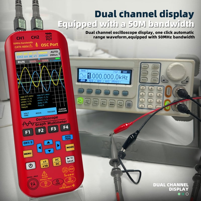 Handheld Oscilloscope: 2-Channel 50MHz Bandwidth 250MS/s Sampling, High-Precision Measurement, Digital Multimeter - 4-In-1 Versatile Tool, Signal Generator for Professional Electricians and Hobbyists - Image 5