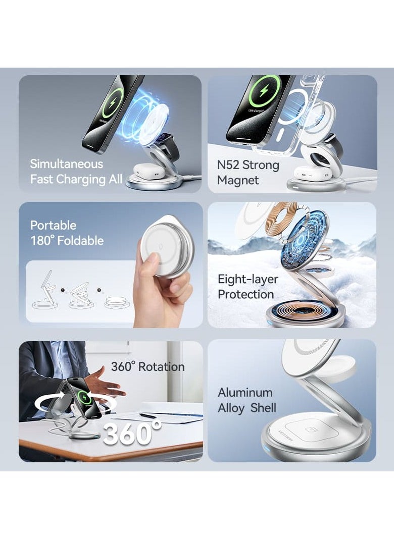 VENTION Vention 3-in-1 15W Wireless Charger Stand with MagSafe Silver  - Image 3