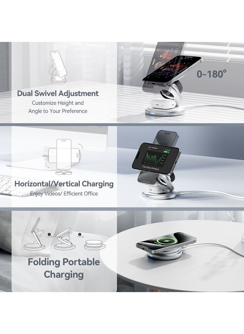 VENTION - Vention 3-in-1 15W Wireless Charger Stand with MagSafe Silver - Image 1
