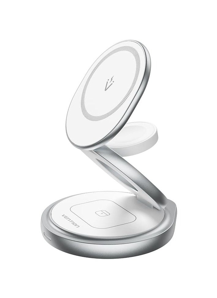 VENTION Vention 3-in-1 15W Wireless Charger Stand with MagSafe Silver  - Image 1