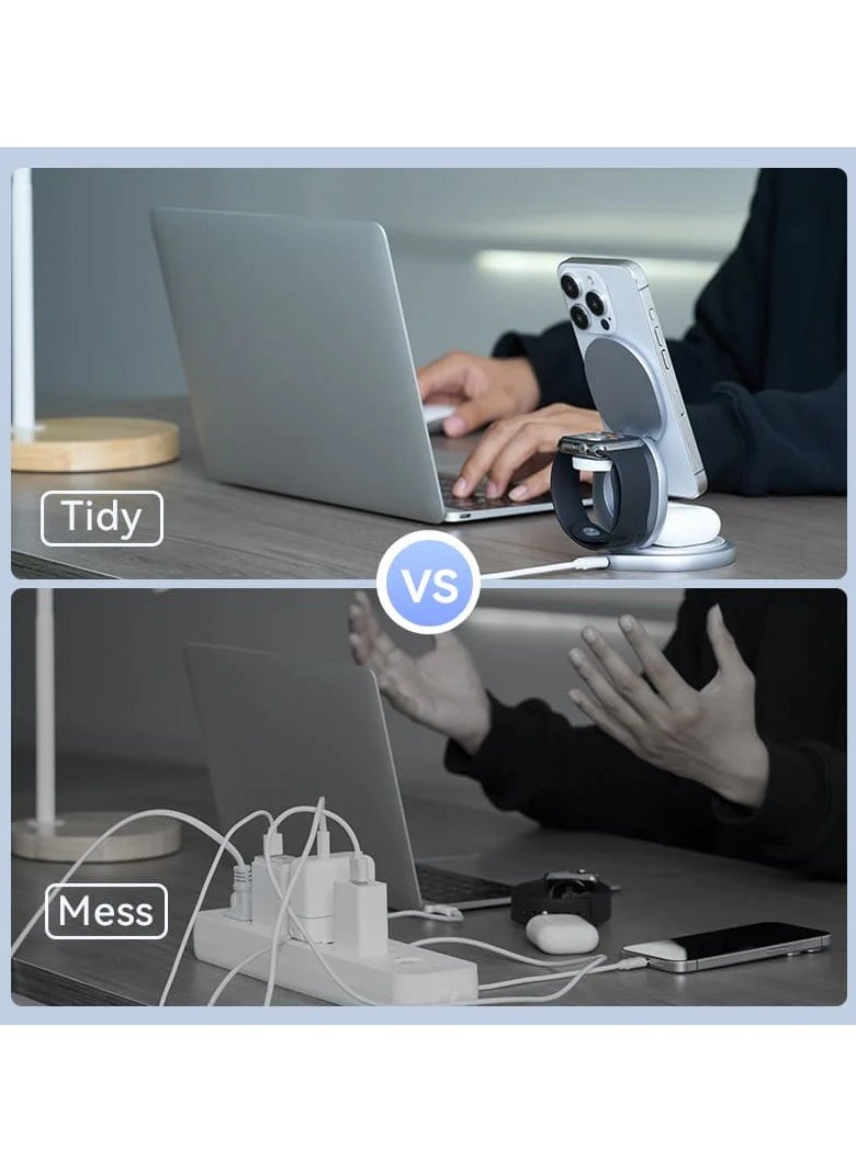 VENTION Vention 3-in-1 15W Wireless Charger Stand with MagSafe Silver  - Image 4
