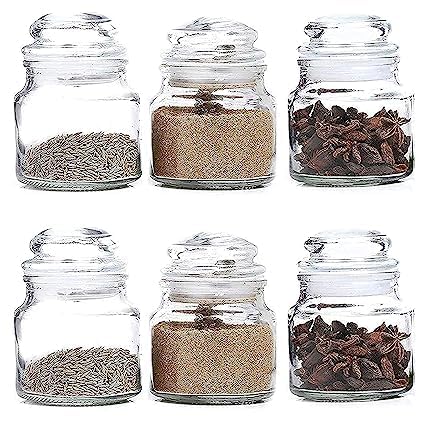 Le Chiic Pack of 6 100ml Glass Jars with Airtight Lids Ideal for Herbs Spices Jams Cookies Biscuits Masala Storage Clear Glass Storage Jars for Kitchen and Pantry - Image 1